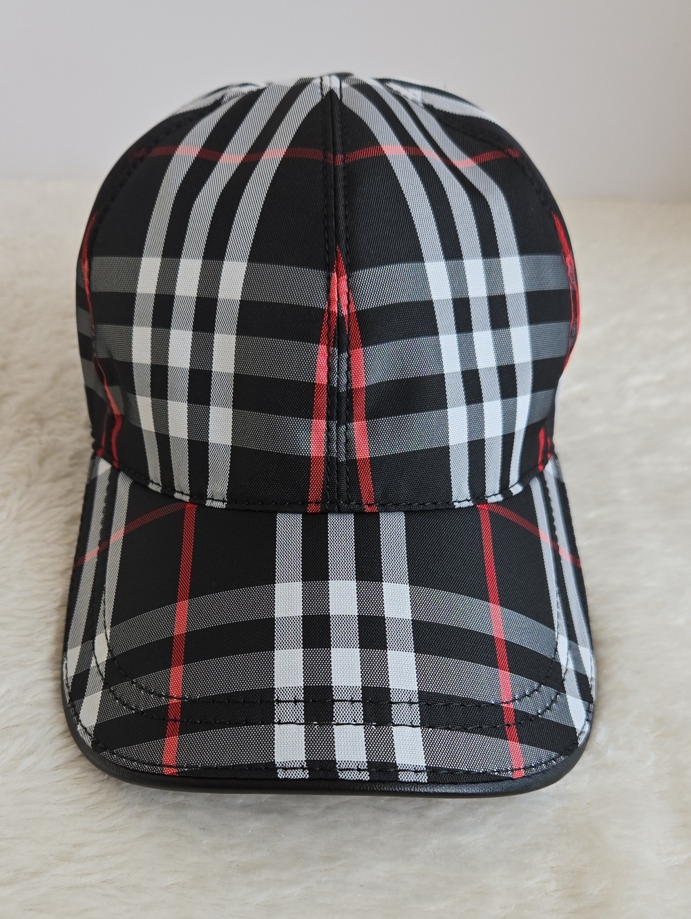 NWT Burberry Black & Grey Check Cotton Baseball Cap Hat